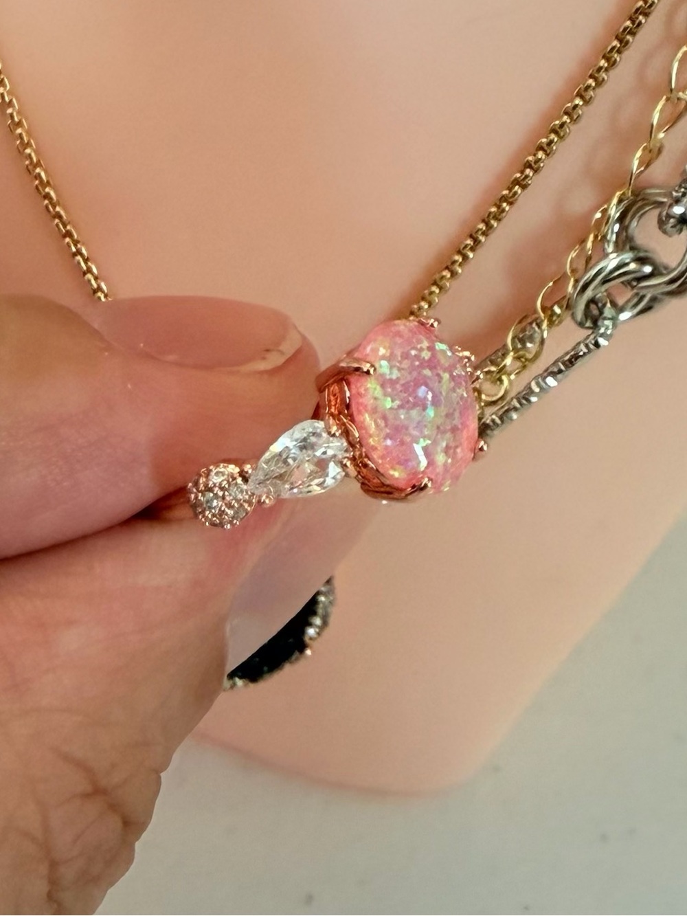 Pink Opal Oval Sparkling Stones Ring. - Picture 6 of 7